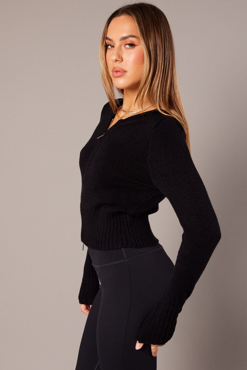 Black Zip Up Cardigan Long Sleeve Hooded for Ally Fashion