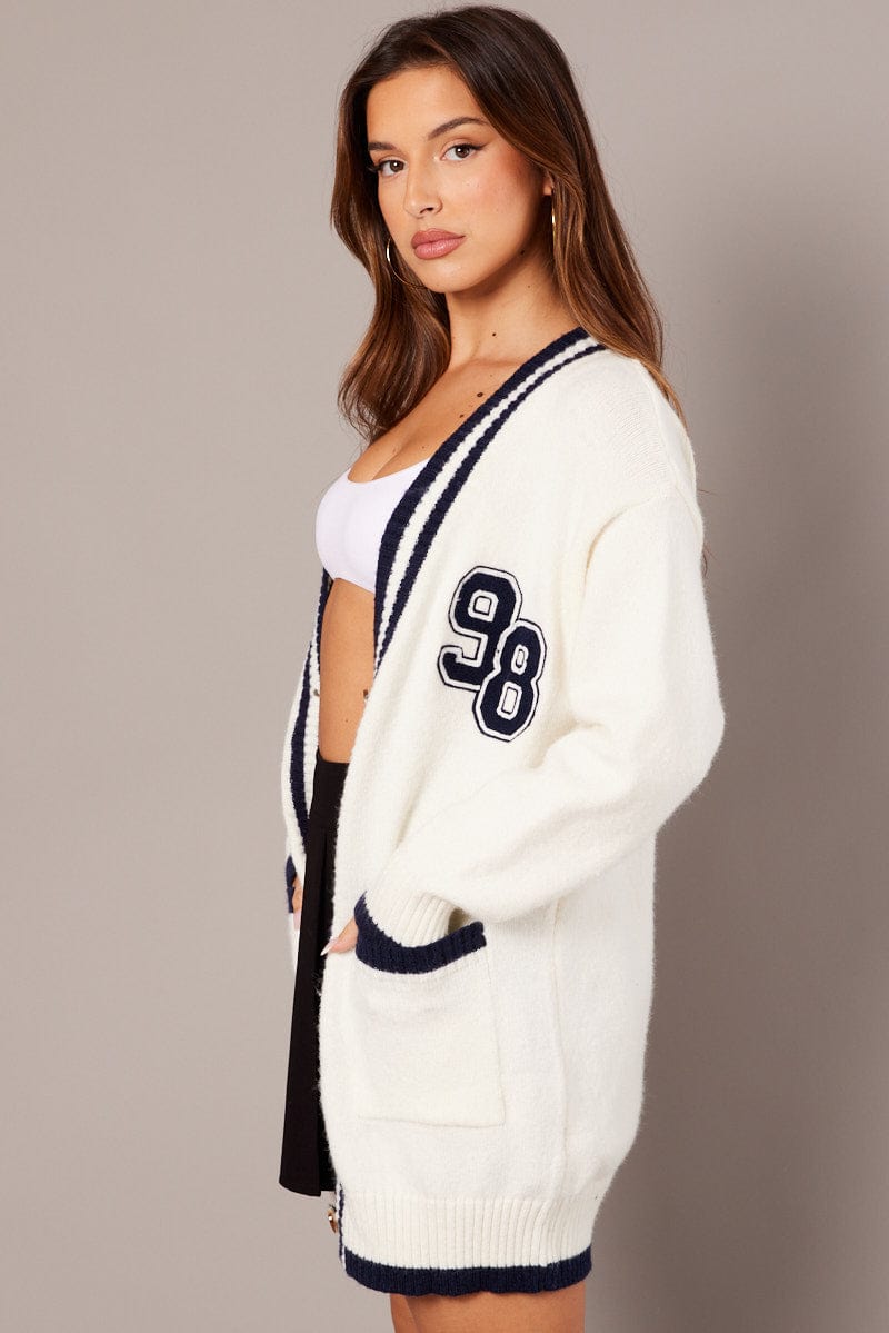 White Knit Cardigan Longline for Ally Fashion