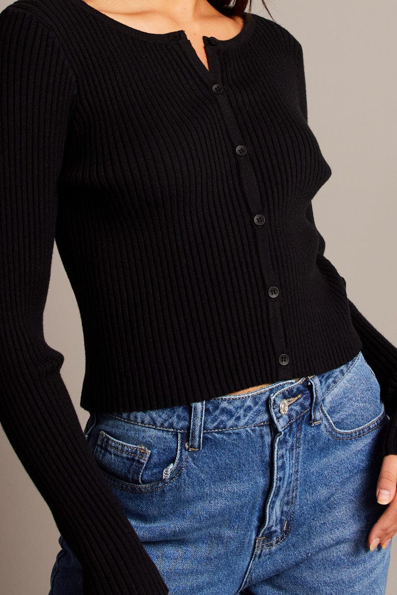 Black Stripe Fitted Cardigan Long Sleeve Round Neck Stripe for Ally Fashion