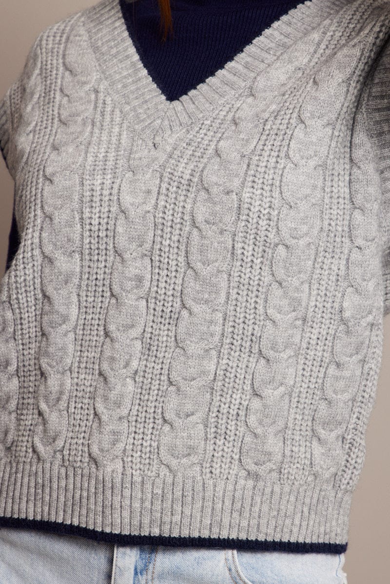 Grey Knit Vest V Neck for Ally Fashion