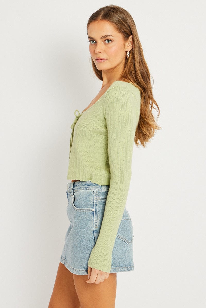 Green Tie Up Cardigan Long Sleeve for Ally Fashion