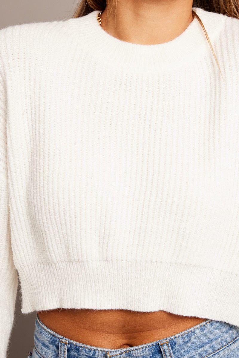 White Relaxed Jumper Long Sleeve Round Neck for Ally Fashion