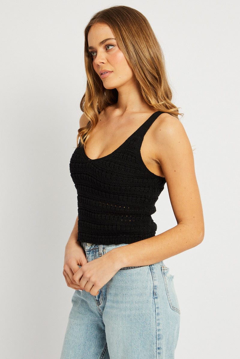 Black Fashion Knit Top Sleeveless for Ally Fashion