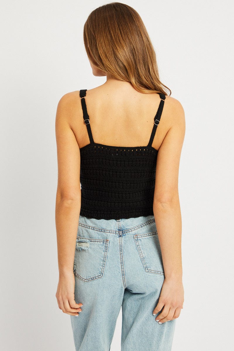 Black Fashion Knit Top Sleeveless for Ally Fashion