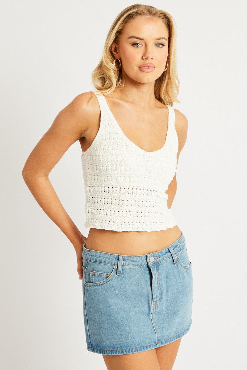 White Fashion Knit Top Sleeveless for Ally Fashion