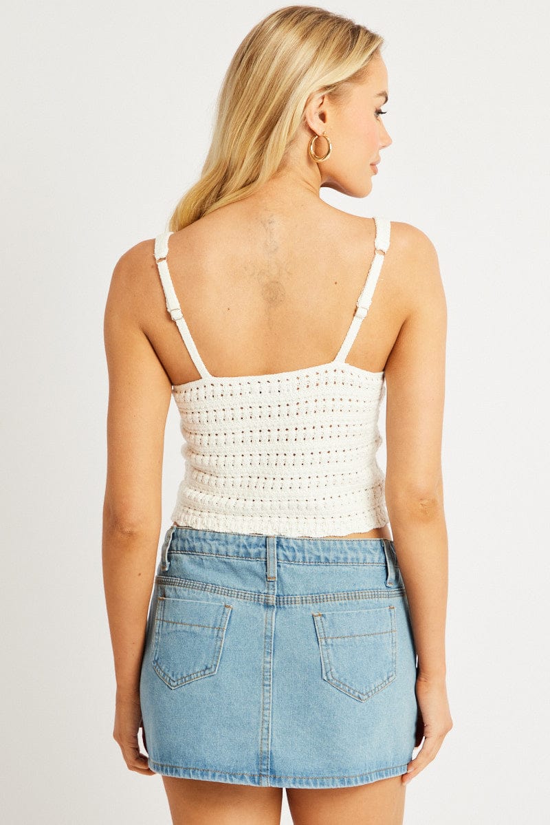 White Fashion Knit Top Sleeveless for Ally Fashion