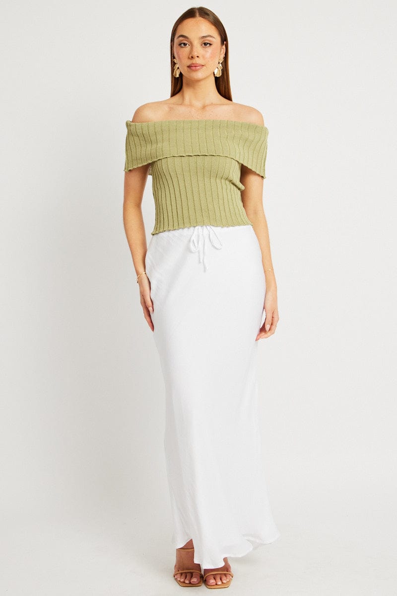 Green Off shoulder Knit Top for Ally Fashion