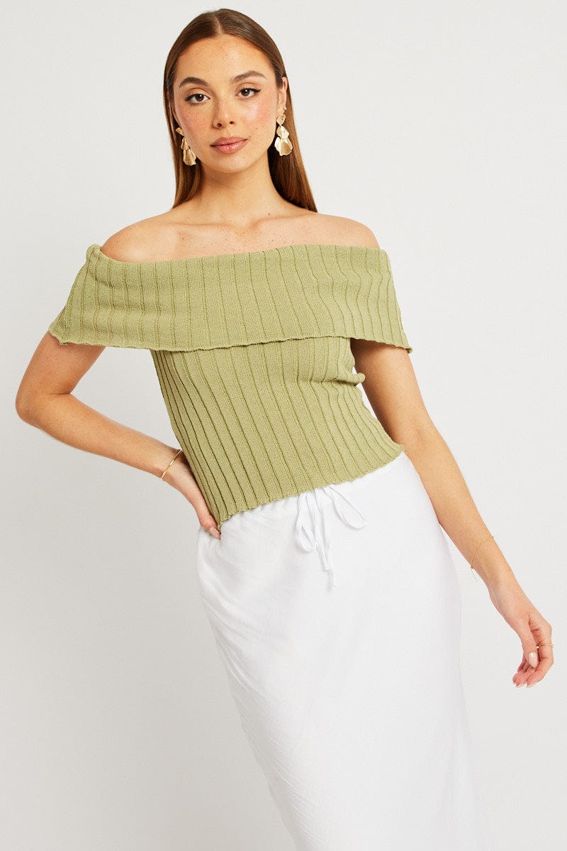 Green Off shoulder Knit Top for Ally Fashion