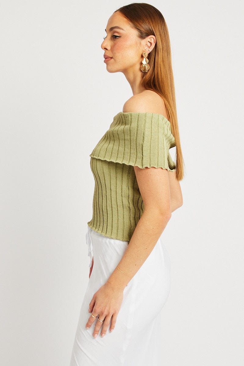 Green Off shoulder Knit Top for Ally Fashion