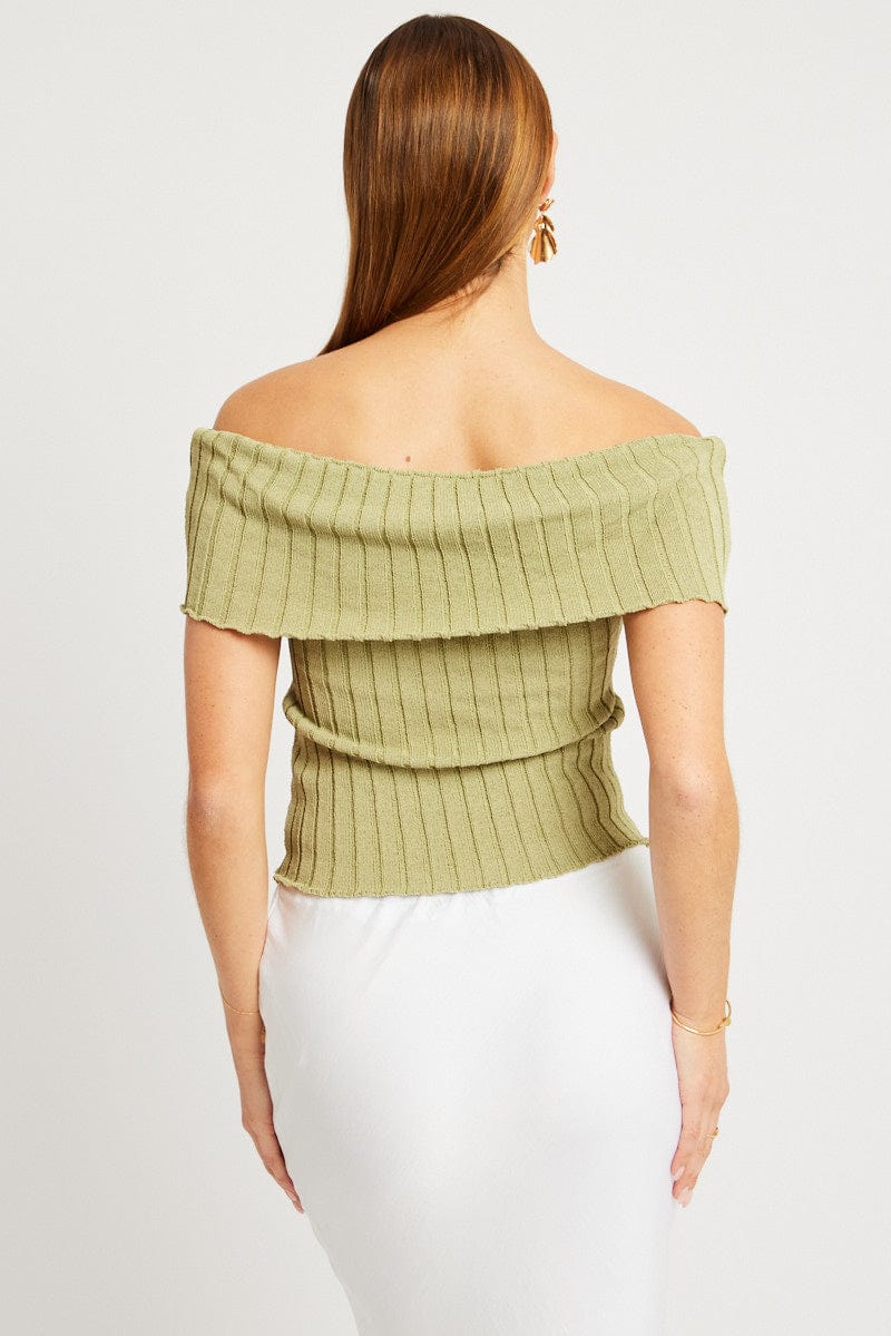 Green Off shoulder Knit Top for Ally Fashion