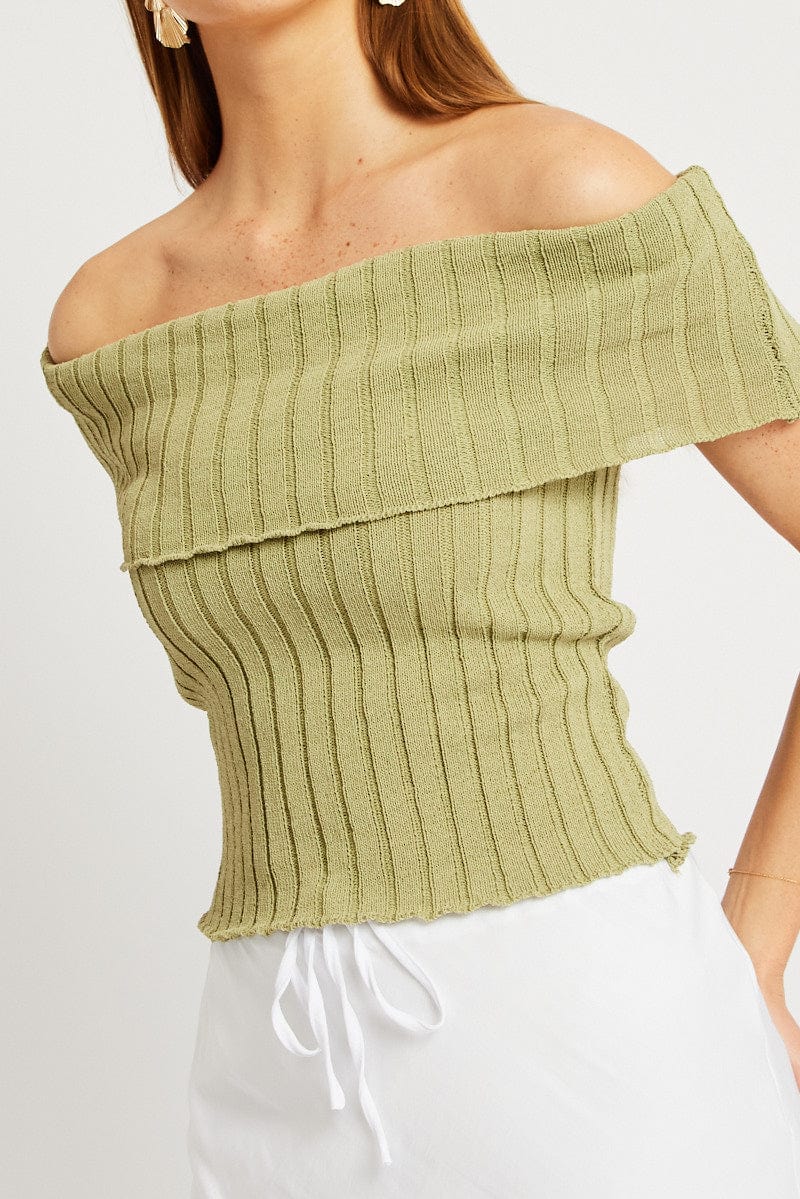 Green Off shoulder Knit Top for Ally Fashion