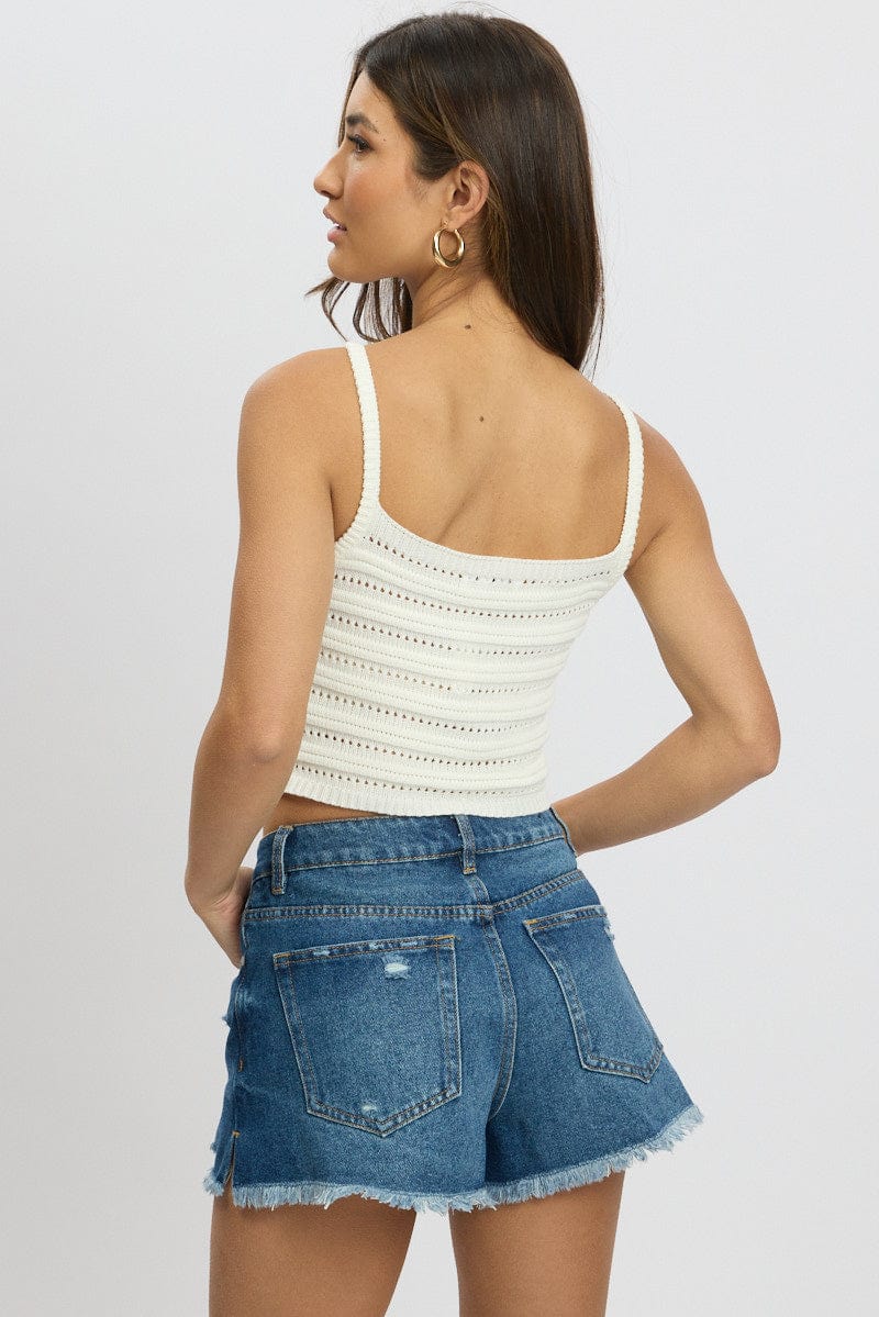 White Crochet Knit Tank Top for Ally Fashion