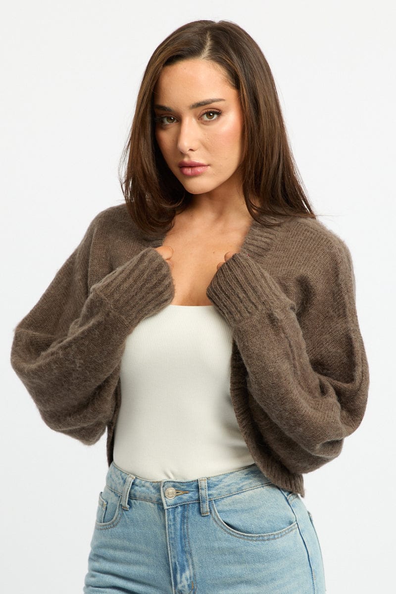 Grey Oversized Knit Cardigan Long Sleeve for Ally Fashion