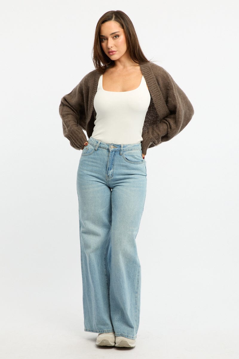 Grey Oversized Knit Cardigan Long Sleeve for Ally Fashion