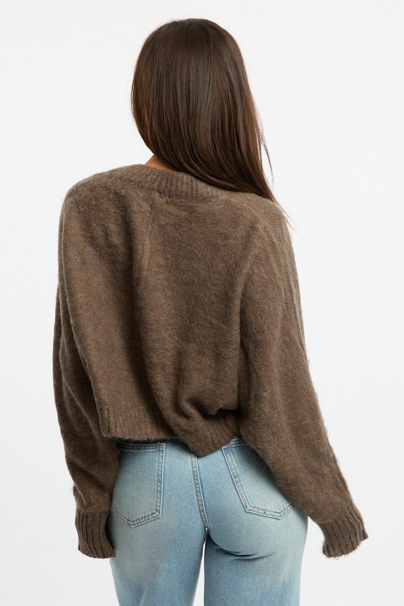 Grey Oversized Knit Cardigan Long Sleeve for Ally Fashion