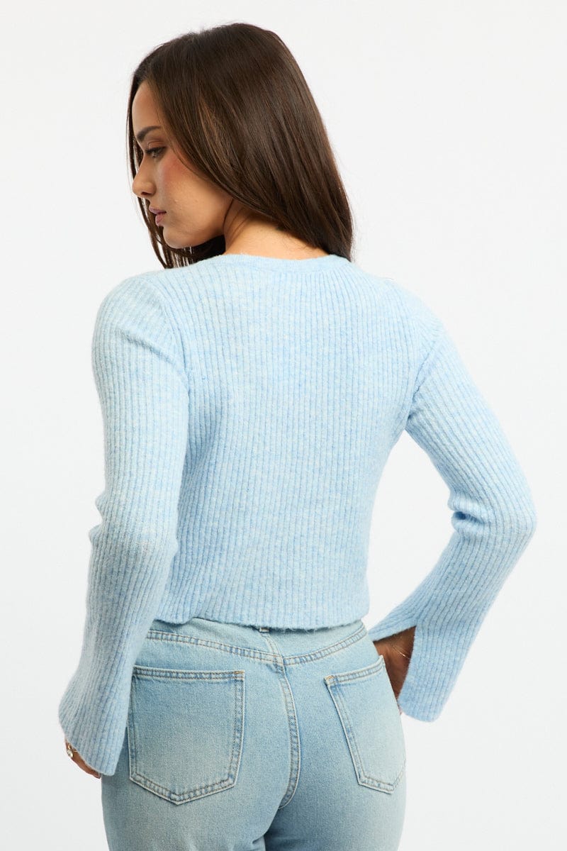 Blue Knit Cardigan Tie Up Long Sleeve for Ally Fashion