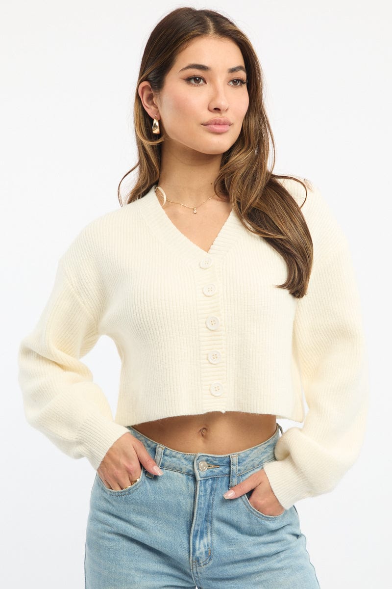 White Oversized Knit Cardigan V-neck for Ally Fashion