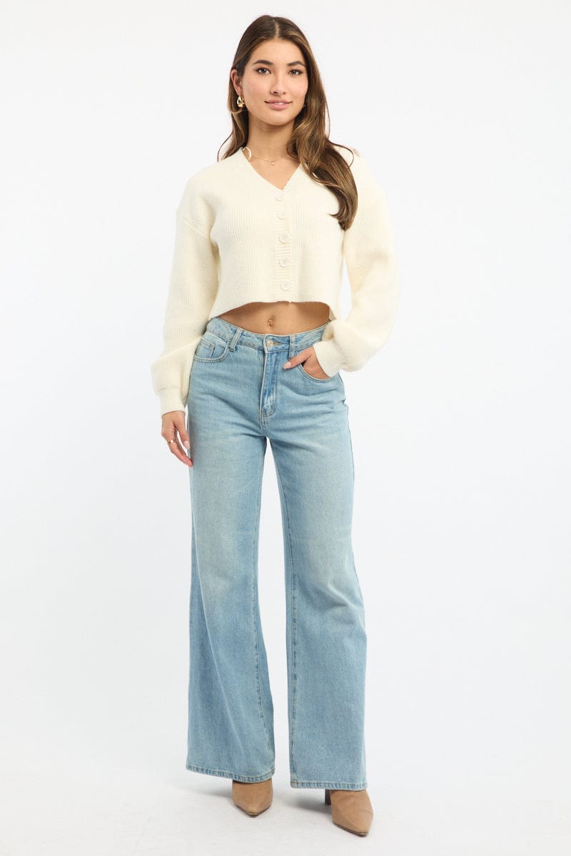 White Oversized Knit Cardigan V-neck for Ally Fashion