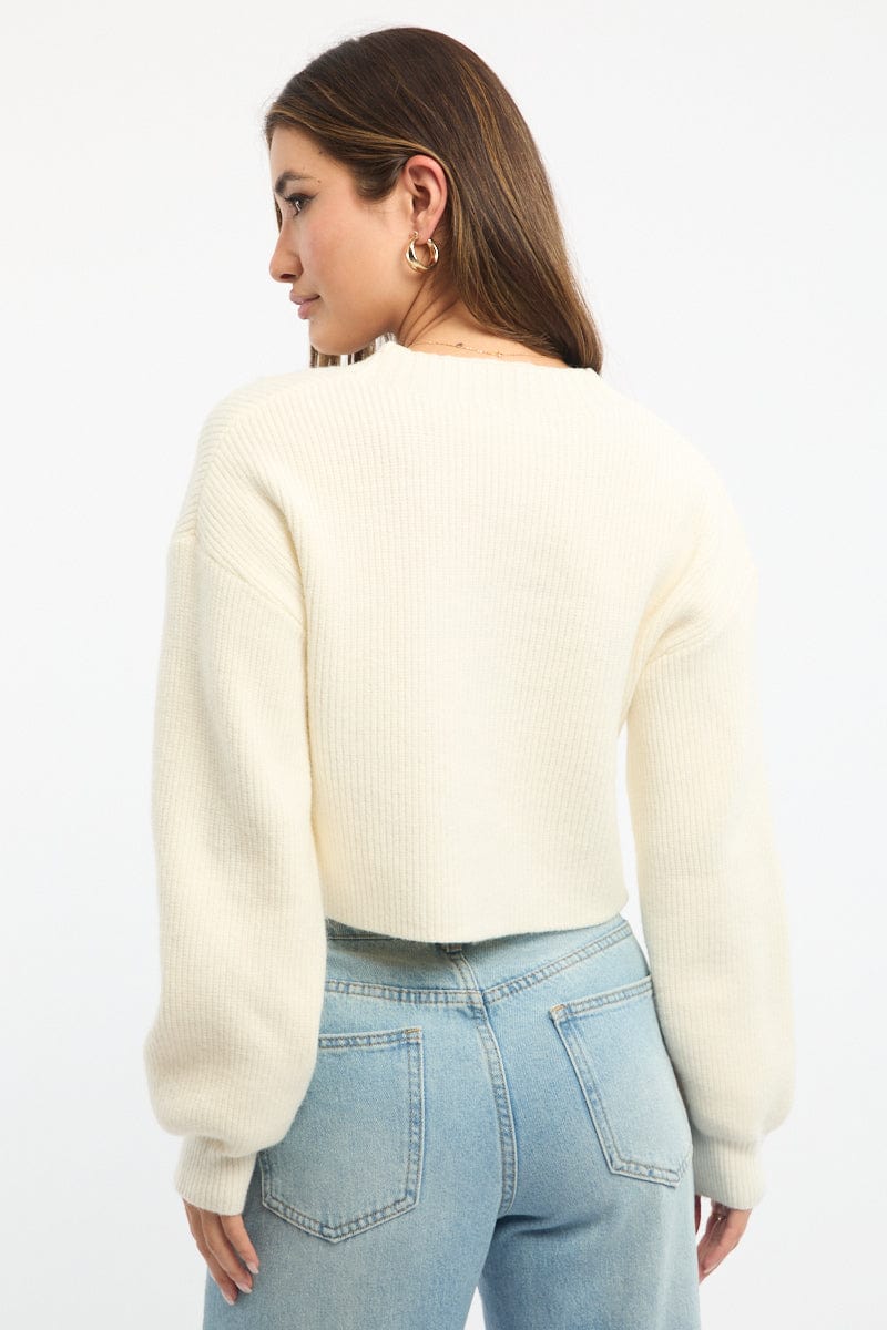 White Oversized Knit Cardigan V-neck for Ally Fashion