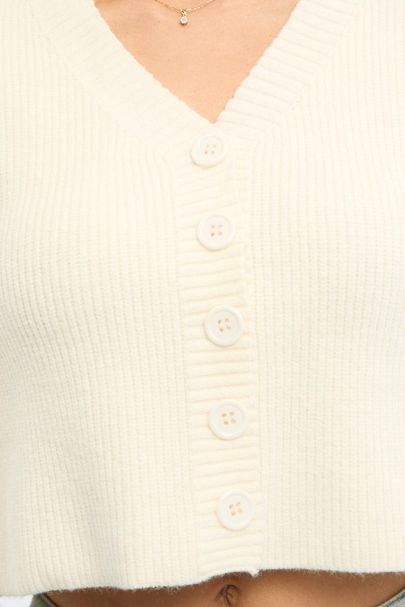 White Oversized Knit Cardigan V-neck for Ally Fashion