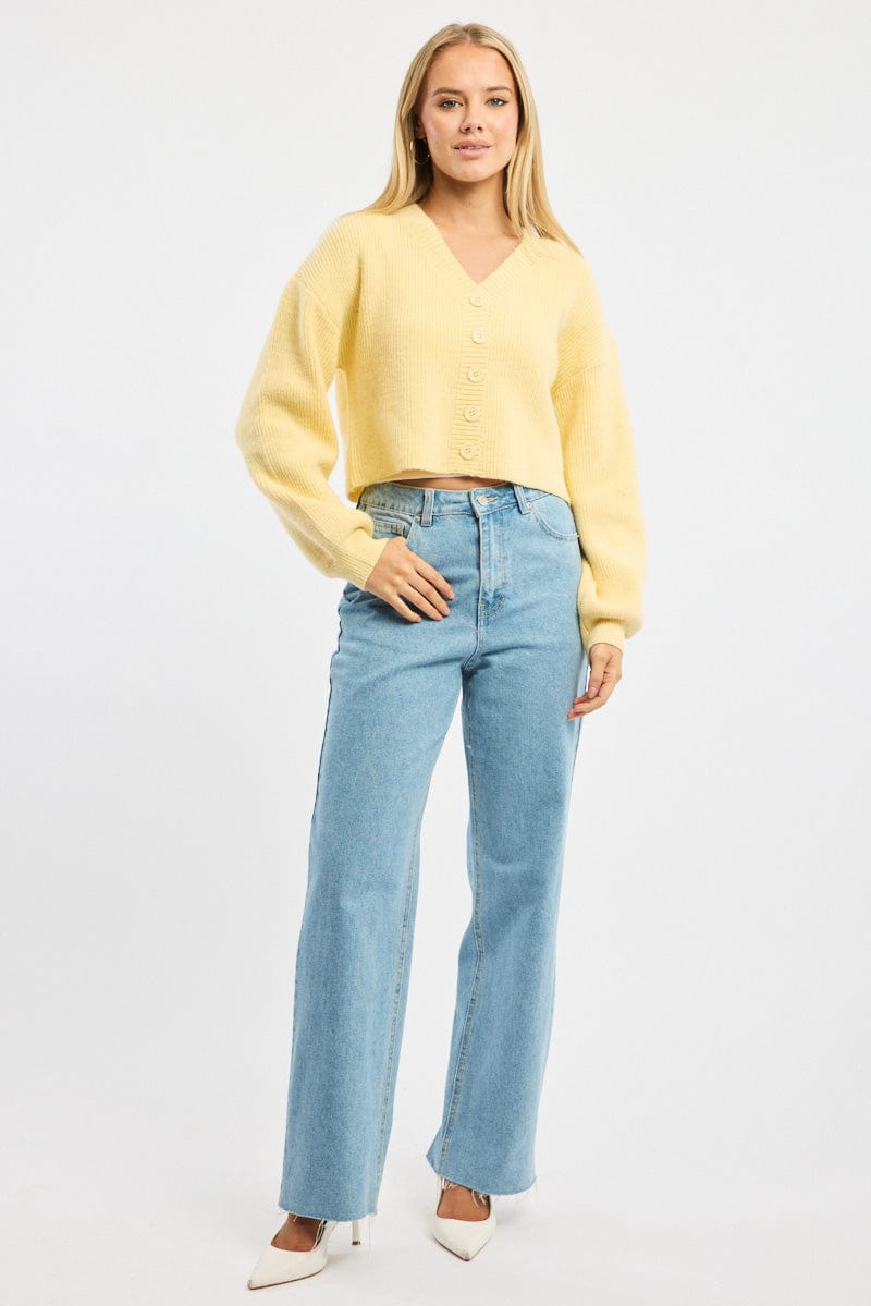 Yellow Oversized Knit Cardigan V-neck for Ally Fashion