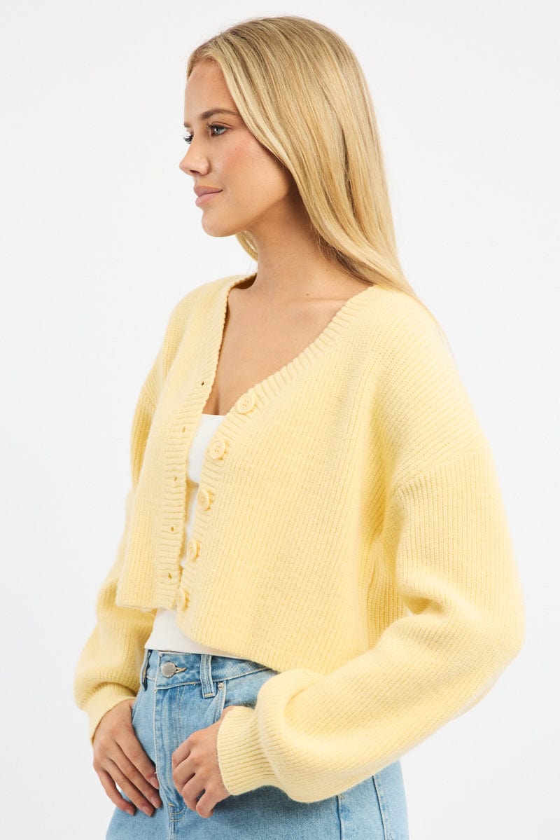 Yellow Oversized Knit Cardigan V-neck for Ally Fashion