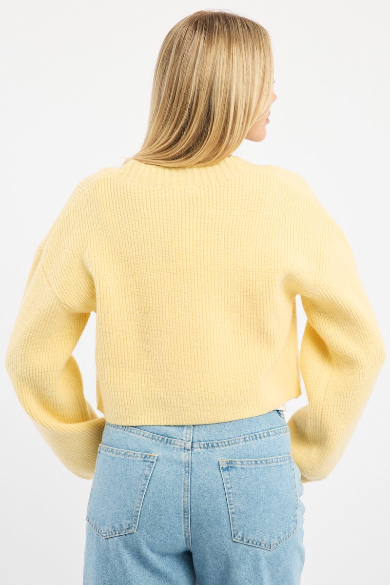 Yellow Oversized Knit Cardigan V-neck for Ally Fashion