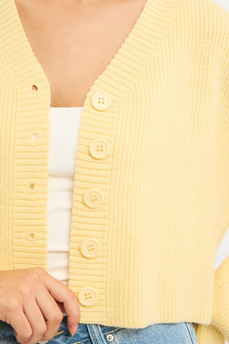 Yellow Oversized Knit Cardigan V-neck for Ally Fashion