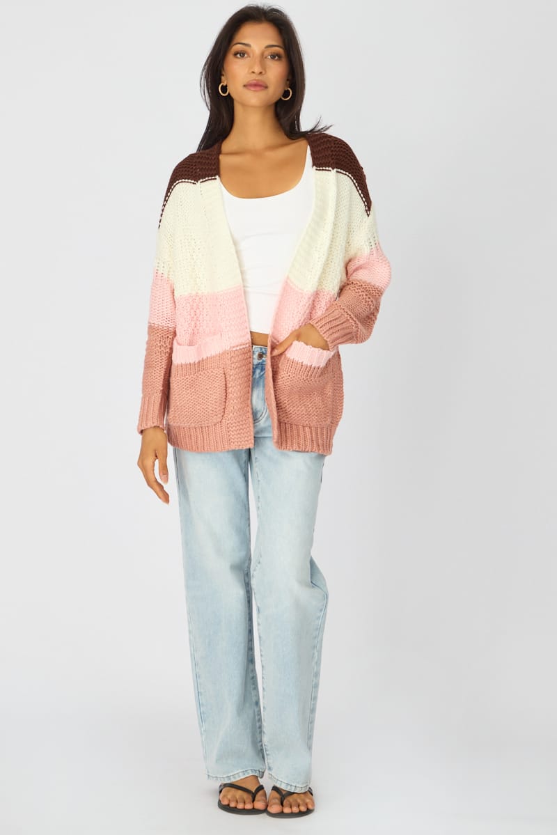 Multi Stripe Oversized Cardigan Stripe Knit for Ally Fashion