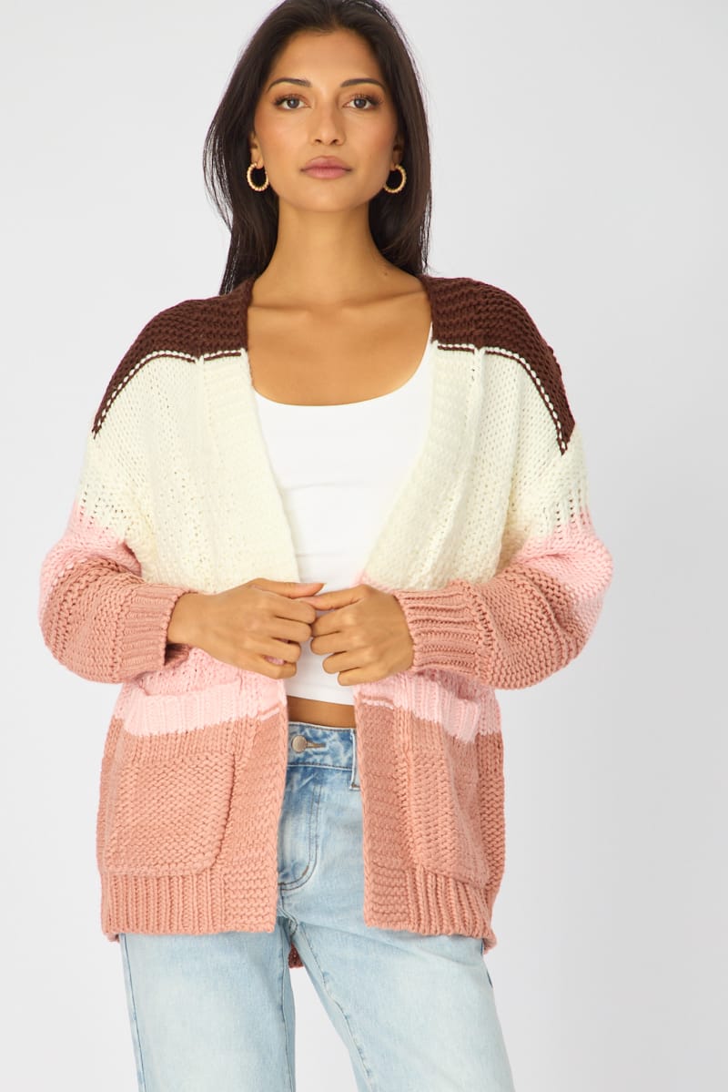 Multi Stripe Oversized Cardigan Stripe Knit for Ally Fashion