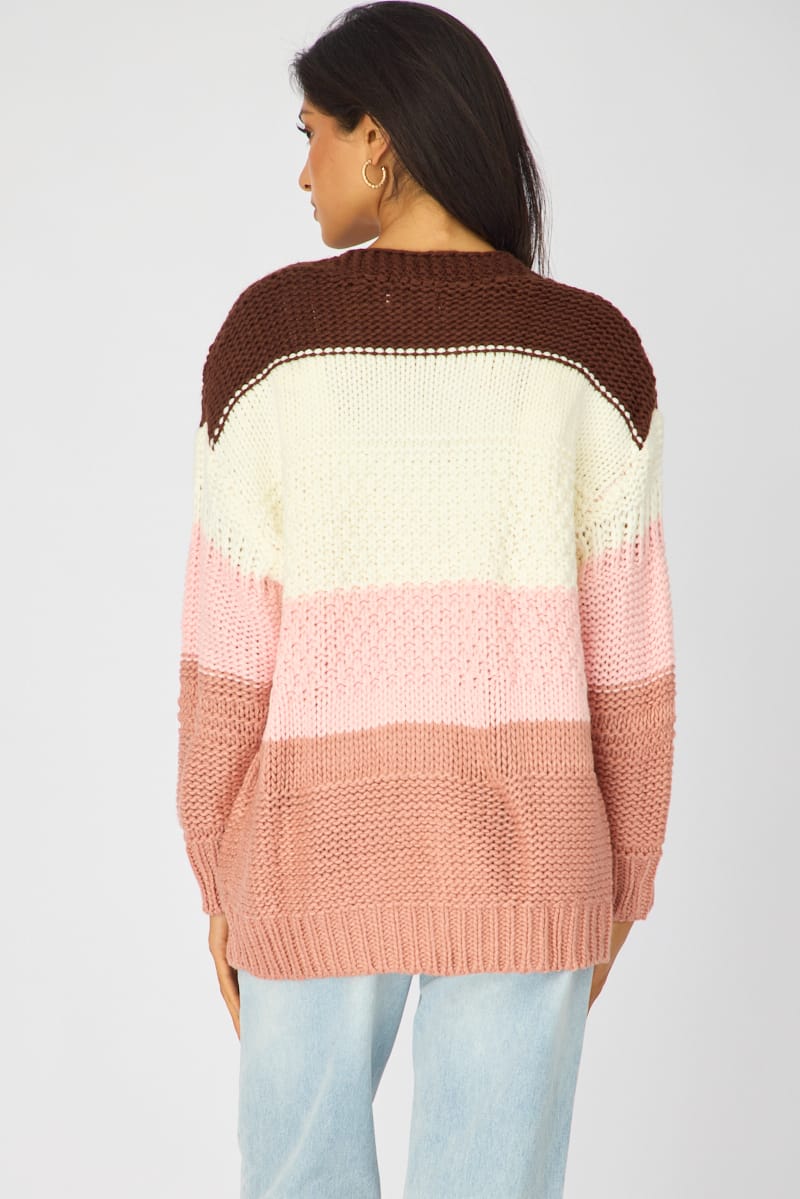 Multi Stripe Oversized Cardigan Stripe Knit for Ally Fashion