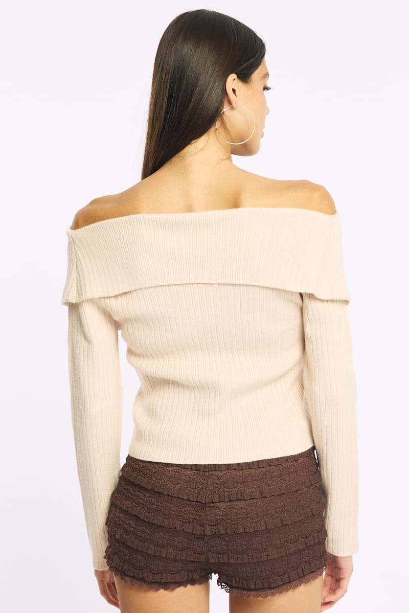 Beige Off Shoulder Cardigan for Ally Fashion