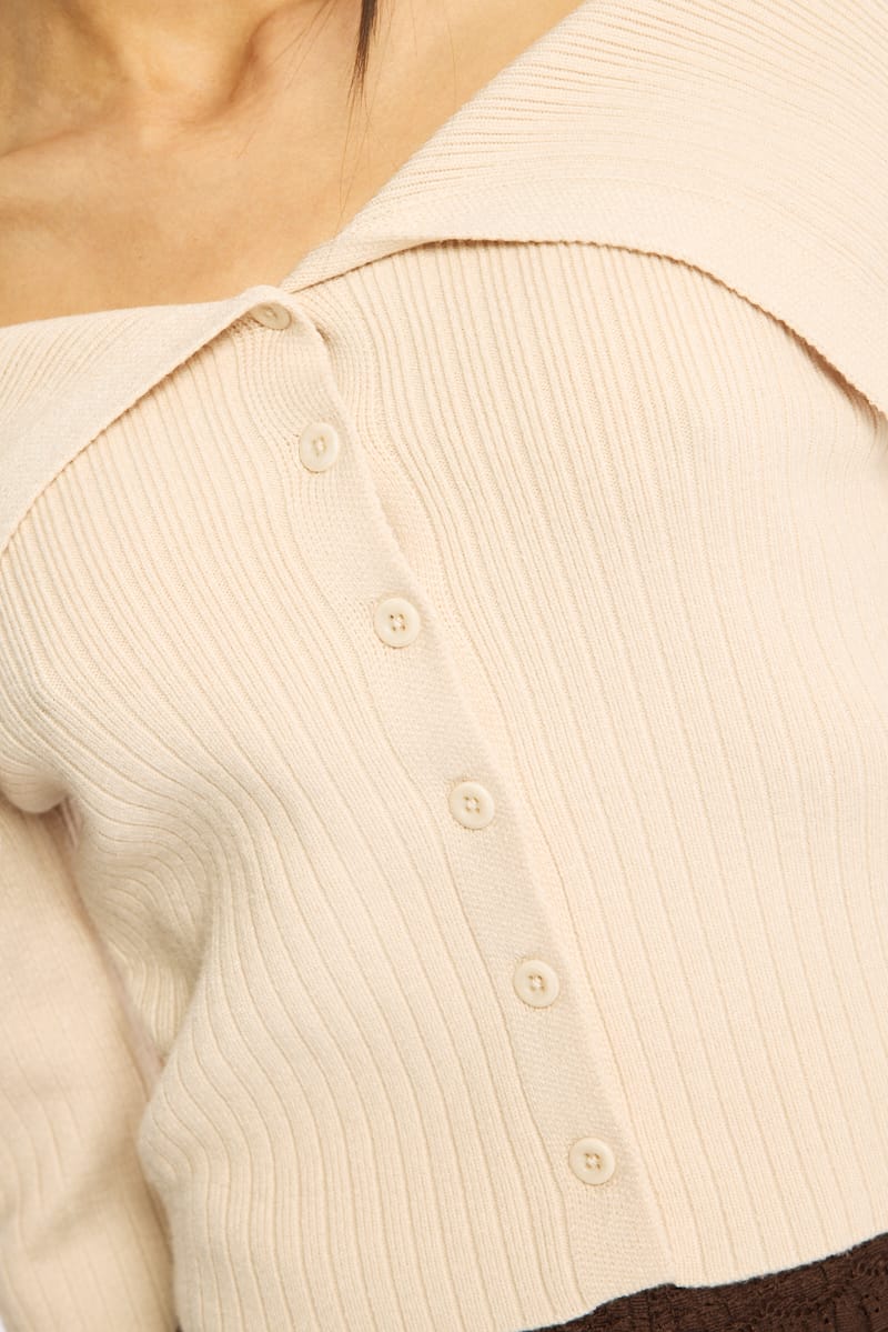 Beige Off Shoulder Cardigan for Ally Fashion
