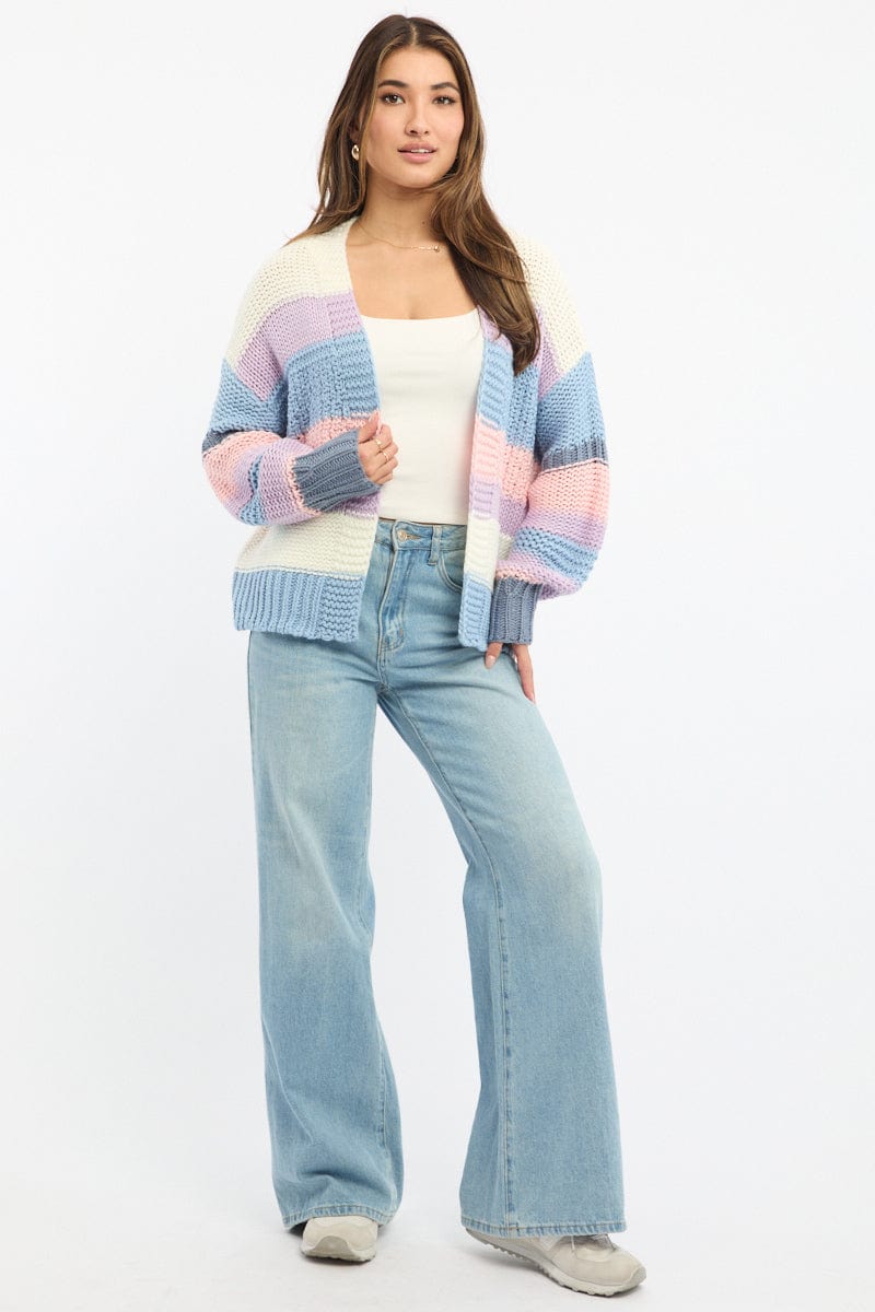 Multi Stripe Oversized Knit Cardigan Long Sleeve for Ally Fashion