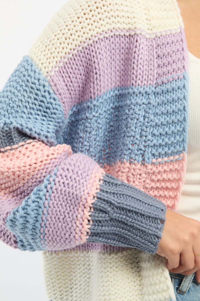 Multi Stripe Oversized Knit Cardigan Long Sleeve for Ally Fashion