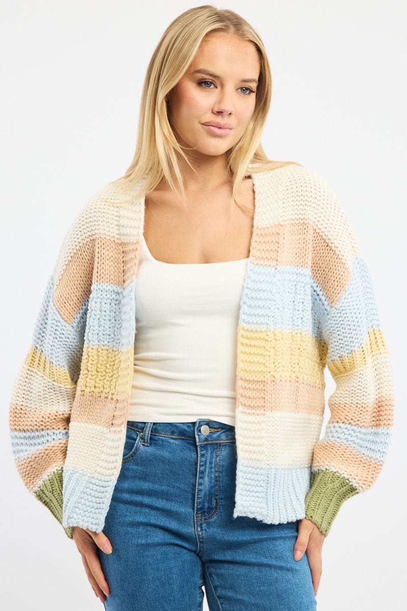 Multi Stripe Oversized Knit Cardigan Long Sleeve for Ally Fashion