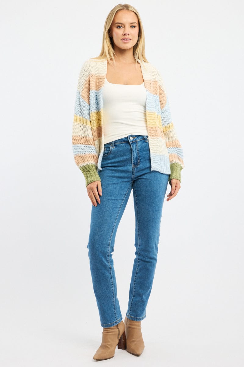 Multi Stripe Oversized Knit Cardigan Long Sleeve for Ally Fashion