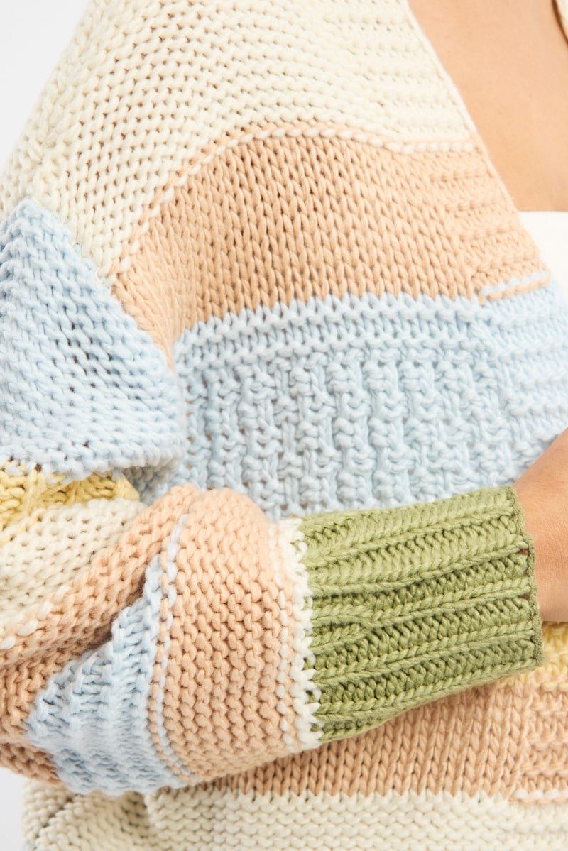 Multi Stripe Oversized Knit Cardigan Long Sleeve for Ally Fashion