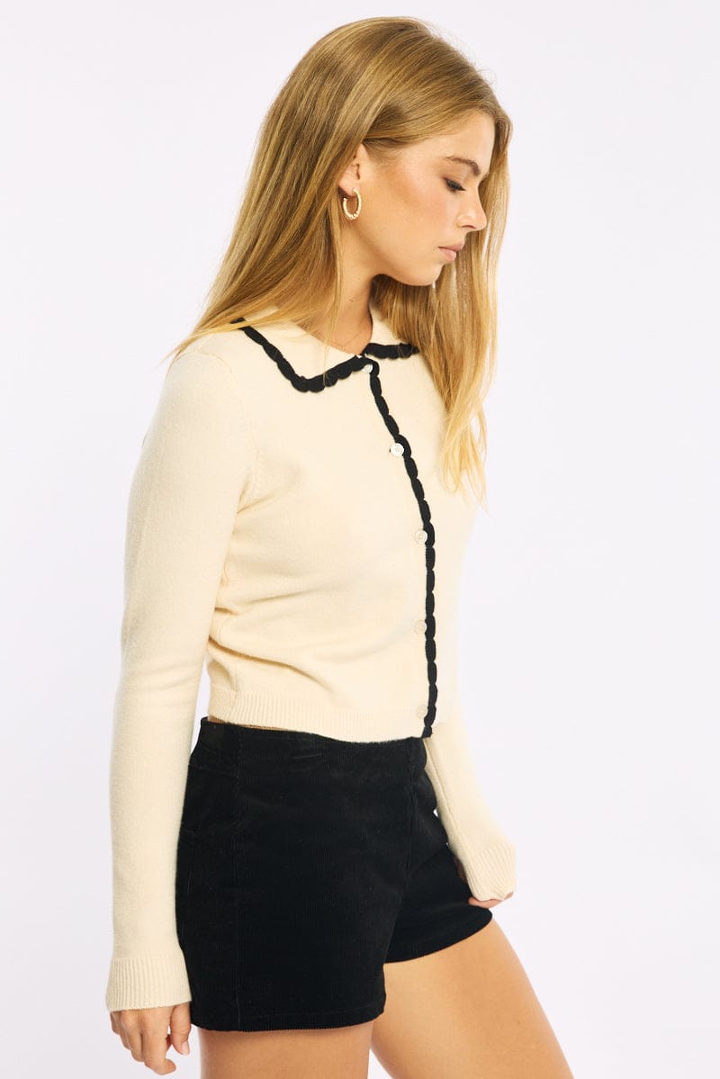 White Collar Cardigan Long Sleeve Button Down for Ally Fashion