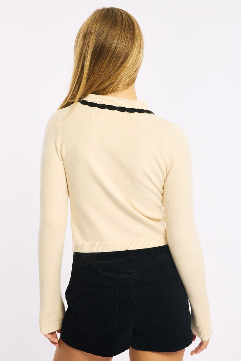 White Collar Cardigan Long Sleeve Button Down for Ally Fashion