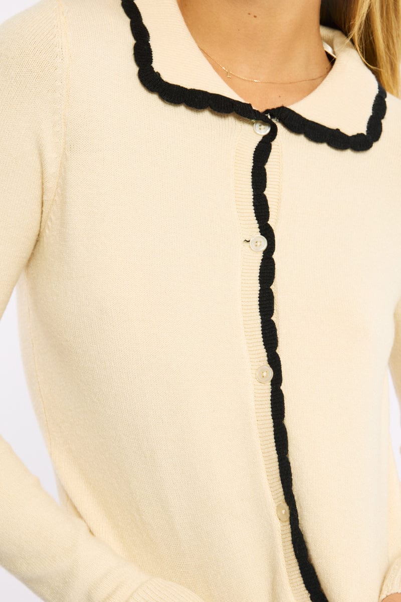 White Collar Cardigan Long Sleeve Button Down for Ally Fashion
