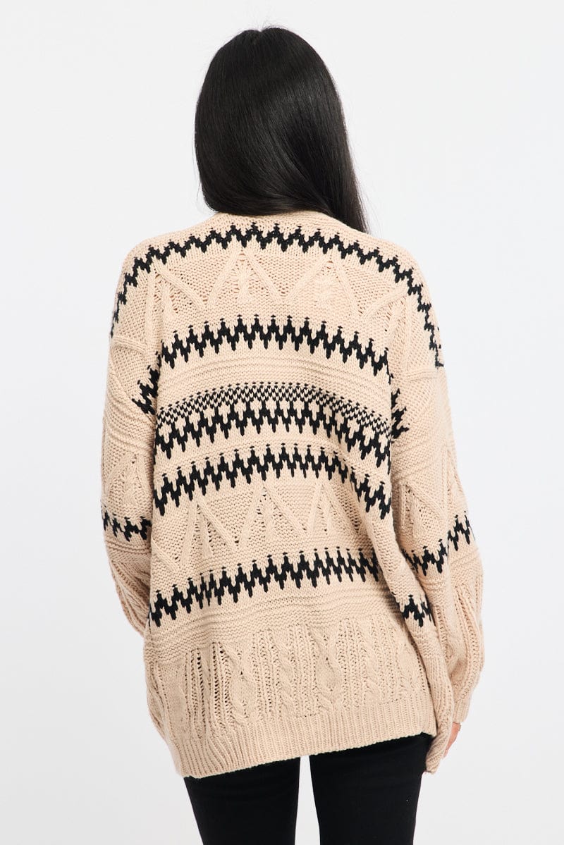 Beige Aztec Longline Cardigan for Ally Fashion
