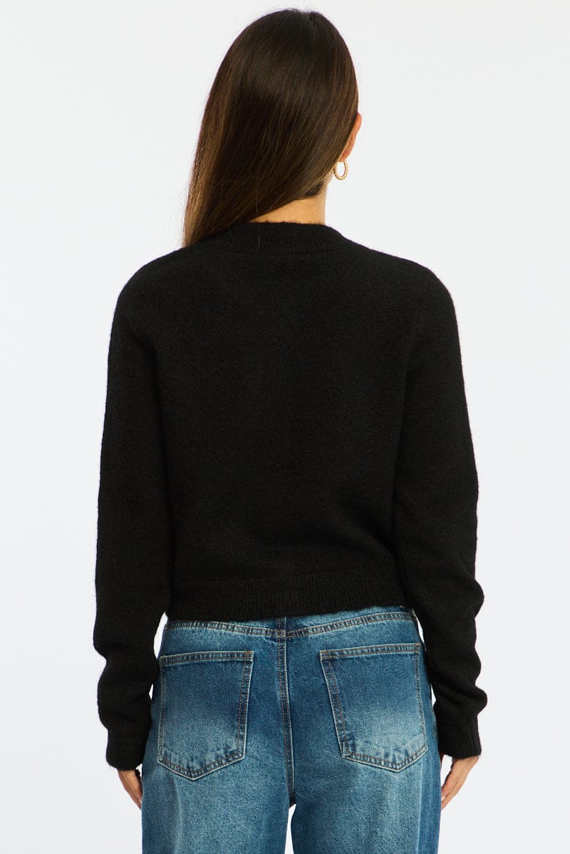 Black Fitted Cardigan Long Sleeve Crew Neck for Ally Fashion
