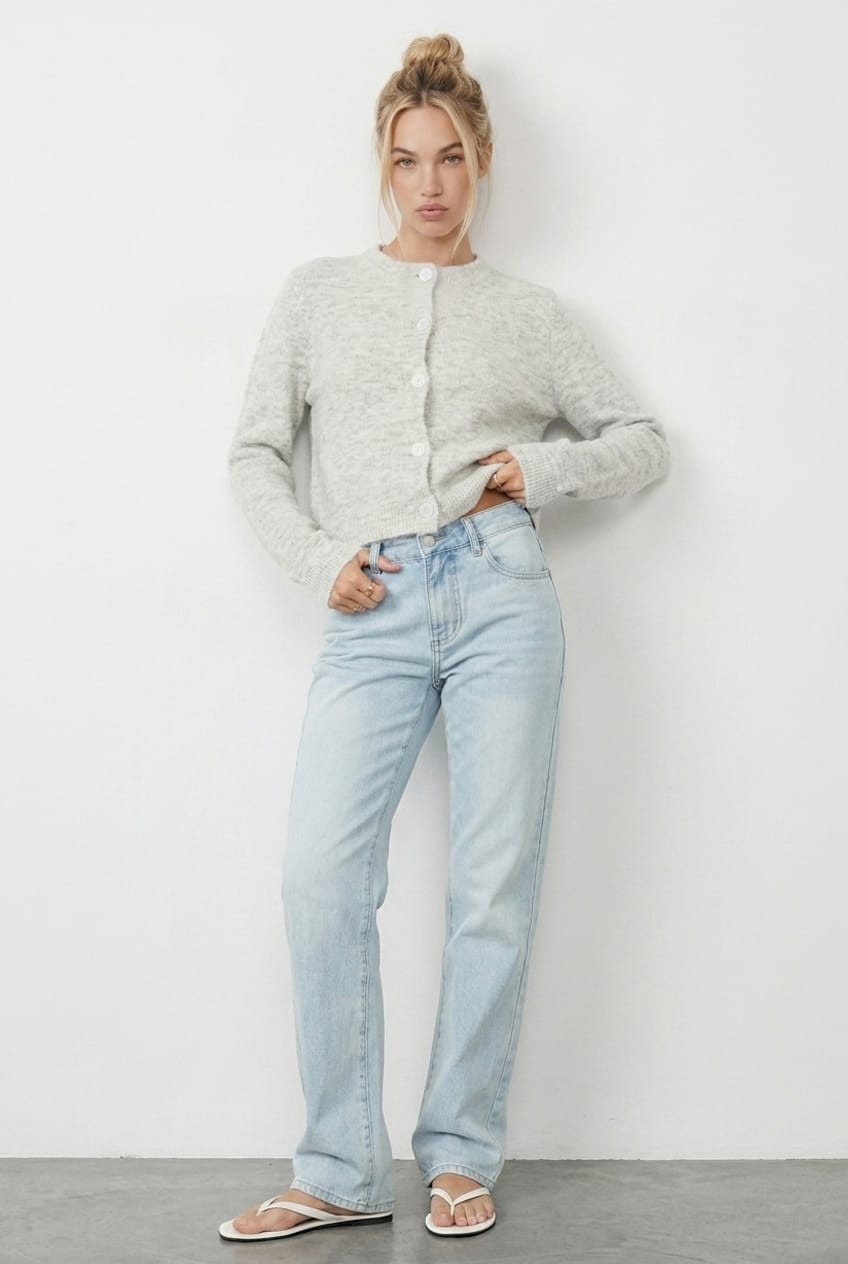 Grey Fitted Cardigan Long Sleeve Crew Neck for Ally Fashion