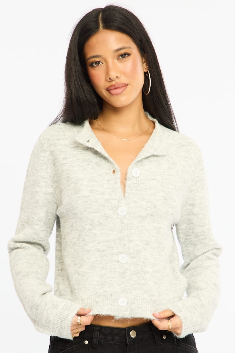 Grey Fitted Cardigan Long Sleeve Crew Neck for Ally Fashion