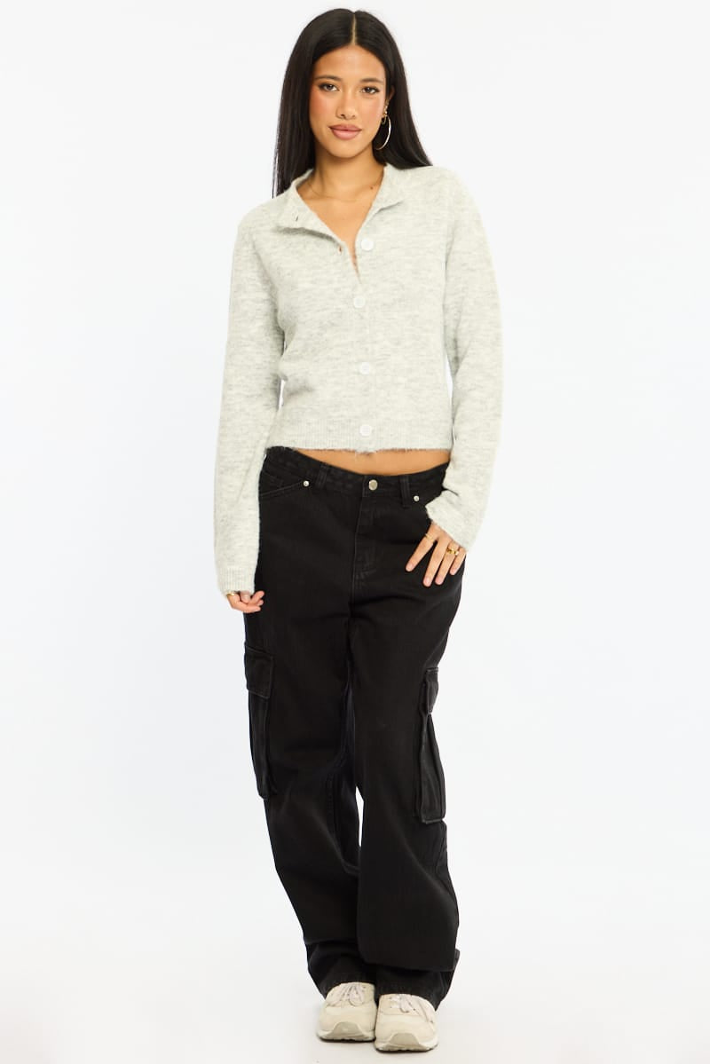 Grey Fitted Cardigan Long Sleeve Crew Neck for Ally Fashion