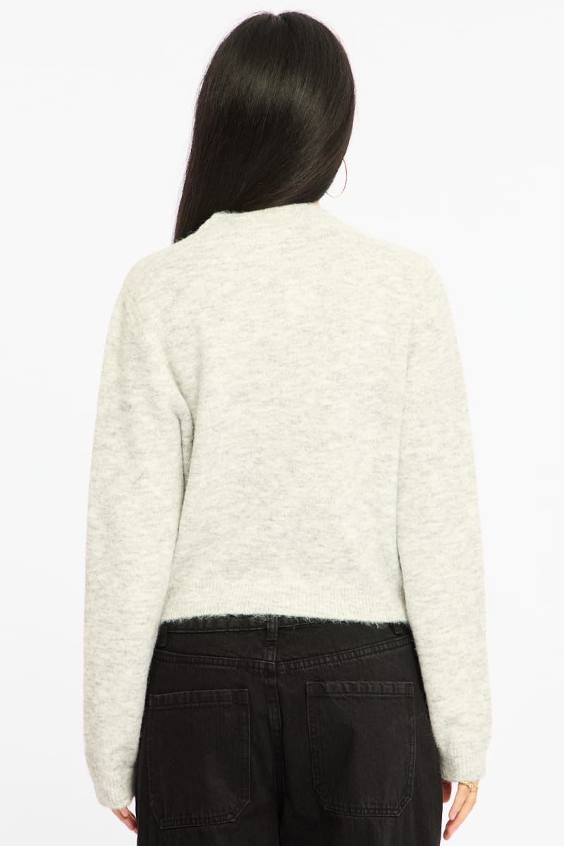 Grey Fitted Cardigan Long Sleeve Crew Neck for Ally Fashion