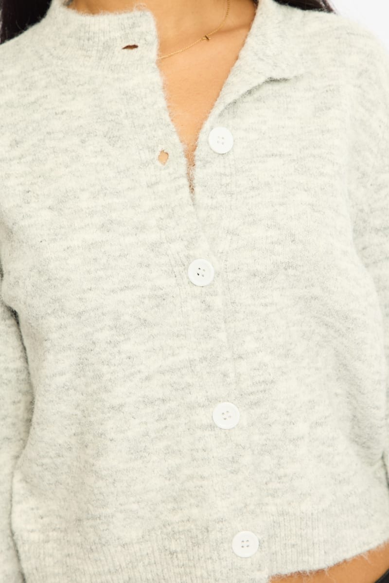 Grey Fitted Cardigan Long Sleeve Crew Neck for Ally Fashion