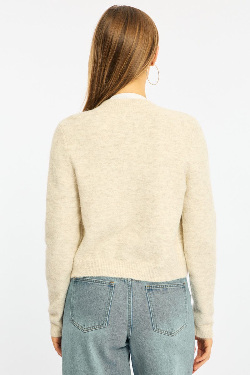 Beige Fitted Cardigan Long Sleeve Crew Neck for Ally Fashion