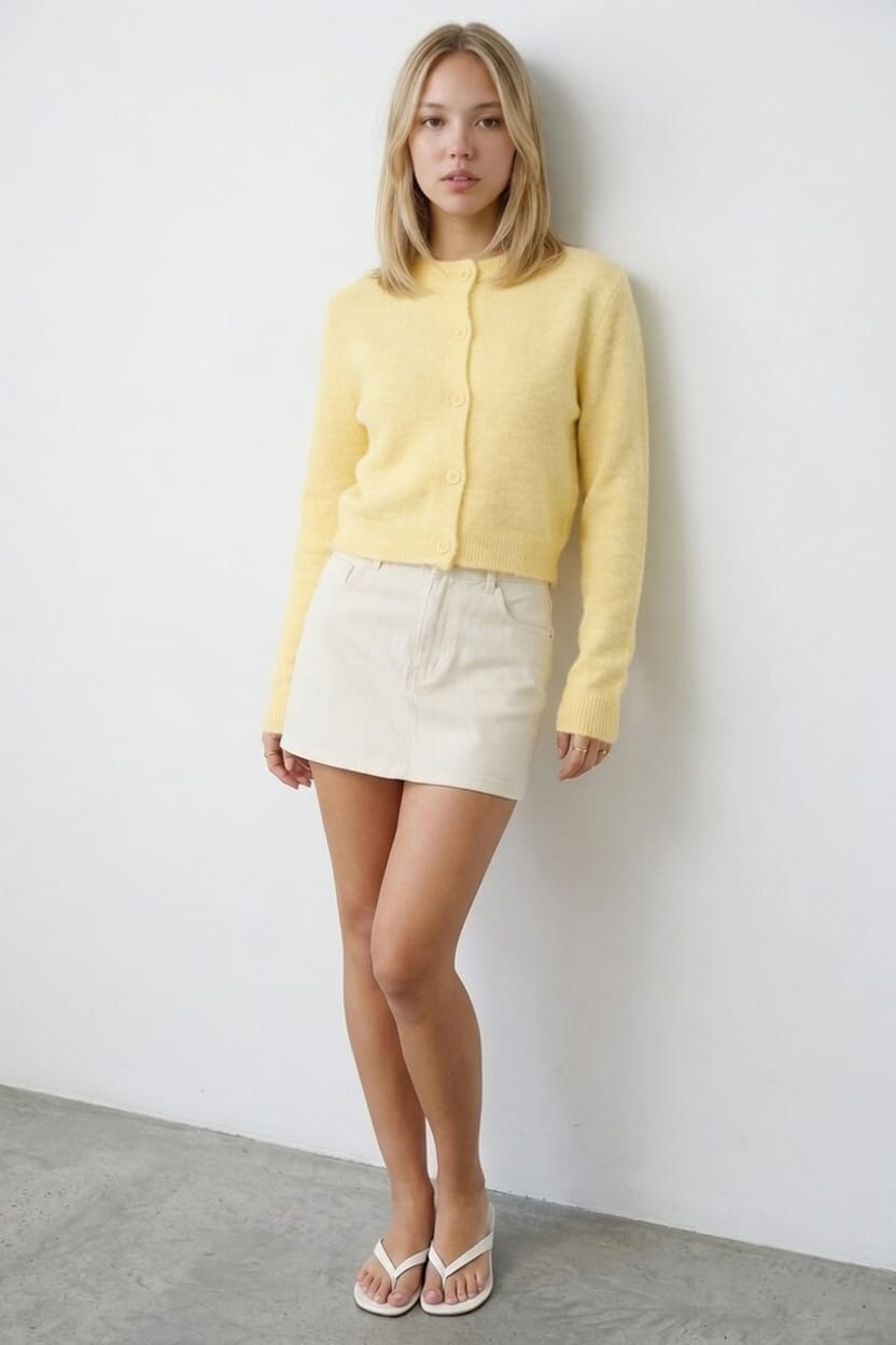 Yellow Fitted Cardigan Long Sleeve Crew Neck for Ally Fashion